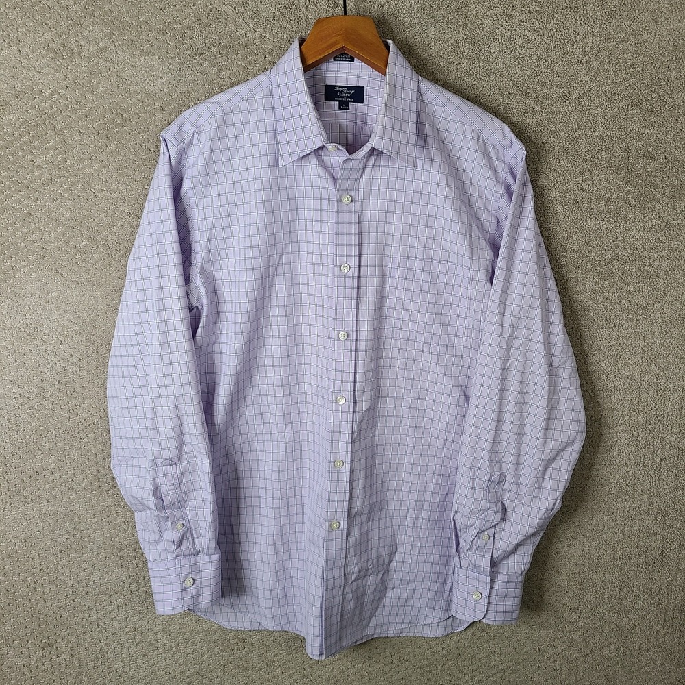 J Crew Thompson Shirtings Shirt Men L Purple Check Button Wrinkle Free 80s 2 Ply